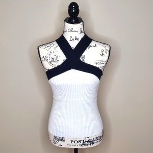 Ann Taylor Criss Cross Tank Black and White